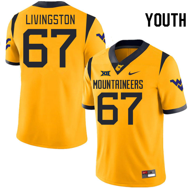 Youth #67 Landen Livingston West Virginia Mountaineers College 2024 New Uniforms Football Jerseys St